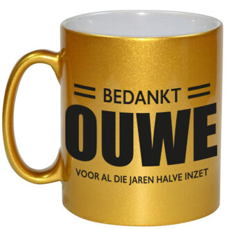 Bellatio Decorations Pensioen afscheidscadeau bedankt ouwe voor de halve inzet gouden koffiemok / theebeker 330 ml - feest mokken Goudkleurig