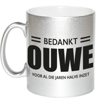 Bellatio Decorations Pensioen afscheidscadeau bedankt ouwe voor de halve inzet zilveren koffiemok / theebeker 330 ml - feest mokken Zilverkleurig