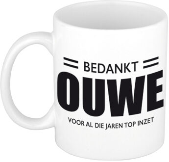 Bellatio Decorations Pensioen afscheidscadeau bedankt ouwe voor de top inzet witte koffiemok / theebeker 300 ml - feest mokken