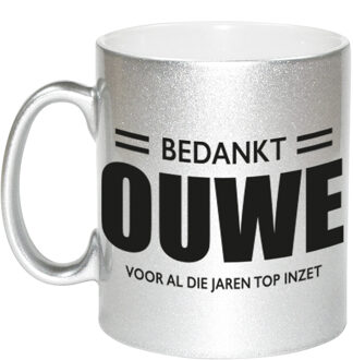 Bellatio Decorations Pensioen afscheidscadeau bedankt ouwe voor de top inzet zilveren koffiemok / theebeker 330 ml - feest mokken Zilverkleurig