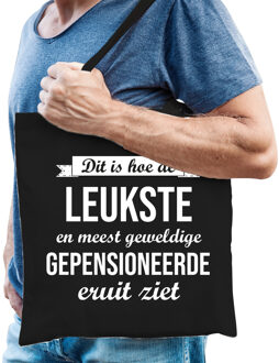 Bellatio Decorations pensioen cadeau tas - Leukste Gepensioneerde - zwart - VUT - tote bag/shopper - Feest Boodschappent