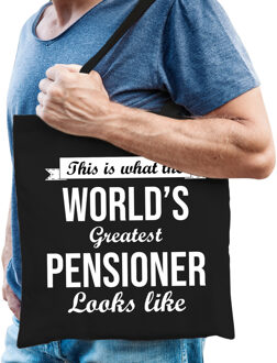 Bellatio Decorations Pensioen cadeau tas - Leukste Gepensioneerde - zwart - VUT - tote bag/shopper