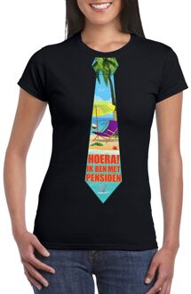 Bellatio Decorations Pensioen t-shirt zwart dames met stropdas