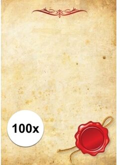 Bellatio Decorations Perkament - 100x stuk - briefpapier - A4 formaat - oorkonde - diploma - zelf invullen