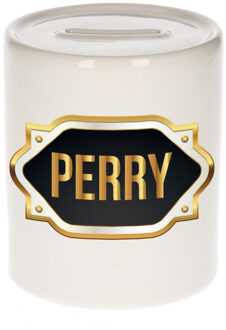 Bellatio Decorations Perry naam / voornaam kado spaarpot met embleem - Naam spaarpotten Multikleur