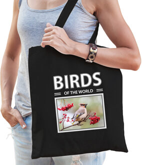 Bellatio Decorations Pestvogel tasje zwart volwassenen en kinderen - birds of the world kado boodschappen tas