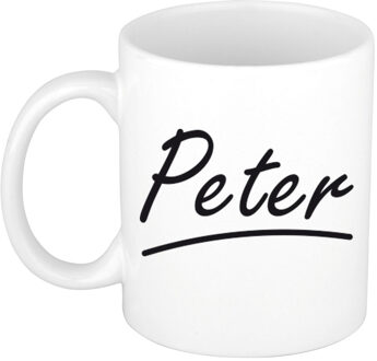 Bellatio Decorations Peter Naam koffiemok - beker - met sierlijke letters - wit - 300 ml - Cadeau - Heren