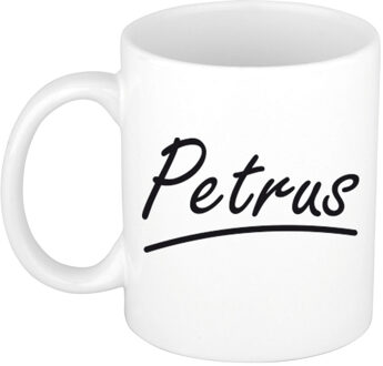 Bellatio Decorations Petrus Naam koffiemok - beker - met sierlijke letters - wit - 300 ml - Cadeau - Heren