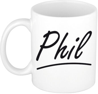 Bellatio Decorations Phil Naam koffiemok - beker - met sierlijke letters - wit - 300 ml - Cadeau - Heren