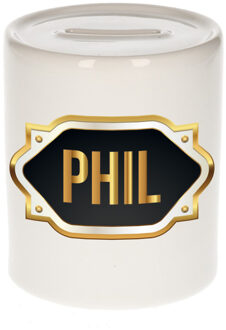 Bellatio Decorations Phil naam / voornaam kado spaarpot met embleem - Naam spaarpotten Multikleur