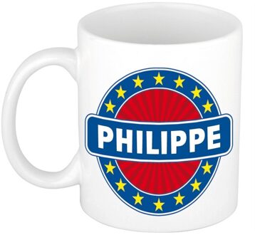 Bellatio Decorations Philippe voornaam koffiemok - beker - wit/blauw - 300 ml - Cadeau - Heren - Collega - Vaderdag Multi