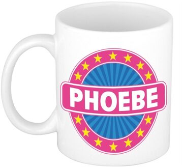 Bellatio Decorations Phoebe voornaam koffiemok - beker - wit/roze - 300 ml - Cadeau - Dames - Collega - Moederdag Multi