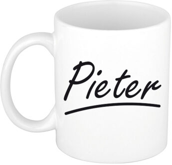 Bellatio Decorations Pieter Naam koffiemok - beker - met sierlijke letters - wit - 300 ml - Cadeau - Heren
