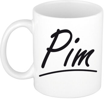 Bellatio Decorations Pim voornaam kado beker / mok sierlijke letters - gepersonaliseerde mok met naam - Naam mokken Multikleur