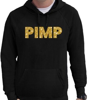 Bellatio Decorations PIMP goud glitter tekst hoodie zwart voor heren 2XL