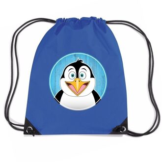 Bellatio Decorations Pinguin dieren trekkoord rugzak / gymtas blauw voor kinderen - Gymtasje - zwemtasje