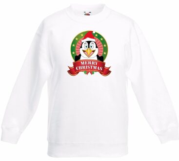 Bellatio Decorations Pinguin kerstmis sweater wit voor jongens 12-13 jaar (152/164) - kerst truien kind