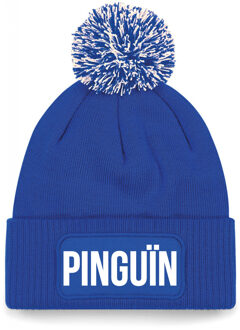Bellatio Decorations Pinguin muts met pompon unisex one size - blauw