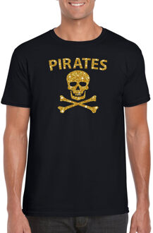 Bellatio Decorations Piraten shirt / foute party verkleed kostuum / outfit goud glitter zwart heren