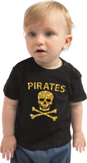 Bellatio Decorations Piraten t-shirt / verkleed shirt goud glitter zwart voor baby - unisex - jongens / meisjes - piraten kostuum / verkleedkleding 62 (1-3 maanden)