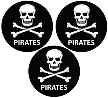 Bellatio Decorations Piraten thema deur / muur sticker - Set van 6x stuks - zwart - Dia 15 cm - rond - Feestartikelen - J