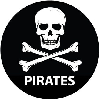 Bellatio Decorations Piraten thema deur / muur sticker - zwart - Dia 15 cm - rond - Feestartikelen - Jolly Roger vlag