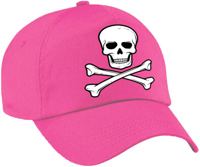 Bellatio Decorations Piraten verkleed petje - met doodskop - roze - voor dames en heren - baseball cap - Piraat