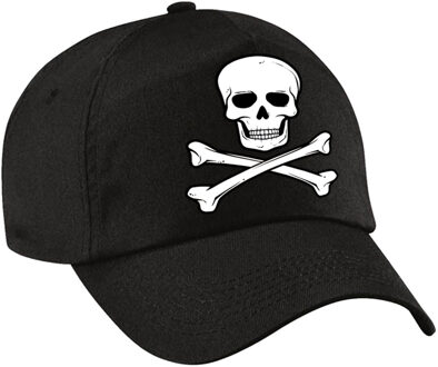 Bellatio Decorations Piraten verkleed petje - met doodskop - zwart - voor dames en heren - baseball cap - Piraat