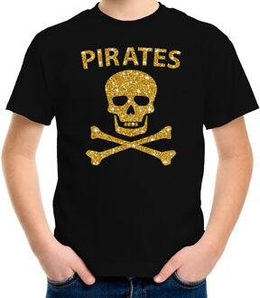 Bellatio Decorations Piraten verkleed shirt goud glitter zwart voor kinderen