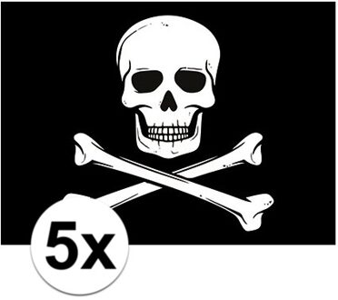 Bellatio Decorations Piraten vlag thema stickers - 5x - zwart - versiering - 7.5 x 10 cm - hobby