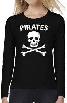 Bellatio Decorations Pirates tekst t-shirt long sleeve zwart voor dames