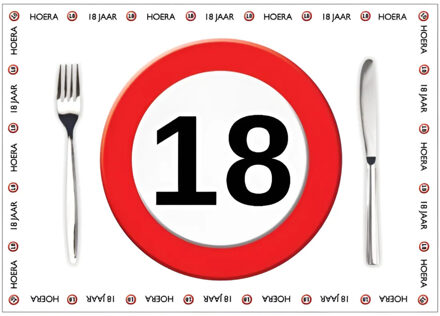 Bellatio Decorations Placemat 18 jaar - 10x stuks - 42 x 30 cm - 90g - papier - verjaardag - jubileum Multi
