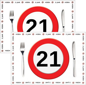 Bellatio Decorations Placemat 21 jaar - 20x stuks - 42 x 30 cm - 90g - papier - verjaardag - jubileum