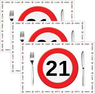 Bellatio Decorations Placemat 21 jaar - 30x stuks - 42 x 30 cm - 90g - papier - verjaardag - jubileum