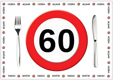 Bellatio Decorations Placemat 60 jaar - 10x stuks - 42 x 30 cm - 90g - papier - verjaardag - jubileum Multi