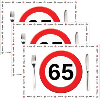 Bellatio Decorations Placemat 65 jaar - 30x stuks - 42 x 30 cm - 90g - papier - verjaardag - jubileum
