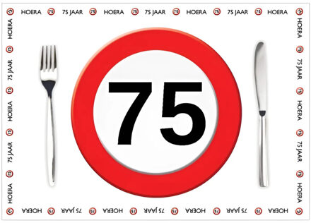 Bellatio Decorations Placemat 75 jaar - 10x stuks - 42 x 30 cm - 90g - papier - verjaardag - jubileum Multi