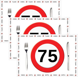 Bellatio Decorations Placemat 75 jaar - 30x stuks - 42 x 30 cm - 90g - papier - verjaardag - jubileum