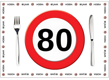 Bellatio Decorations Placemat 80 jaar - 10x stuks - 42 x 30 cm - 90g - papier - verjaardag - jubileum Multi