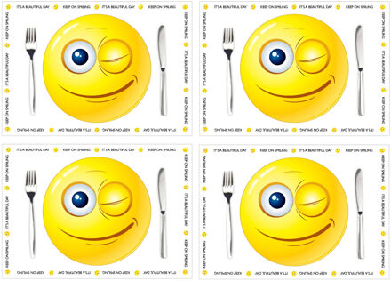 Bellatio Decorations Placemat Smiley - 40x stuks - 42 x 30 cm - 90g - smile - emoticon