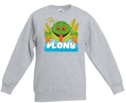 Bellatio Decorations Plons de kikker sweater grijs voor kinderen - unisex - kikkers trui 3-4 jaar (98/104)