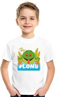 Bellatio Decorations Plons de kikker t-shirt wit voor kinderen - unisex - kikkers shirt L (146-152)