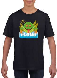 Bellatio Decorations Plons de kikker t-shirt zwart voor kinderen - unisex - kikkers shirt L (146-152)