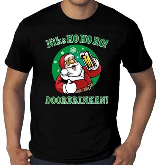 Bellatio Decorations Plus size fout kerst shirt zuipende kerstman niks ho ho ho doordrinken zwart voor heren 3XL - kerst t-shirts