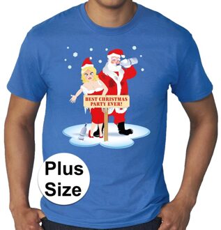 Bellatio Decorations Plus size Fout kerstborrel shirt / kerst t-shirt Best christmas party ever blauw voor heren 3XL - kerst t-shirts