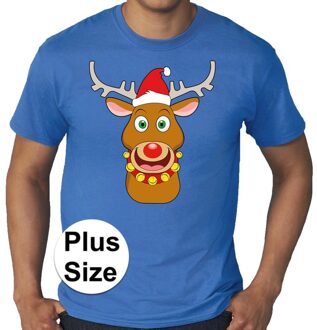 Bellatio Decorations Plus size Fout kerstborrel shirt / kerst t-shirt Rudolf rendier blauw voor heren 3XL - kerst t-shirts