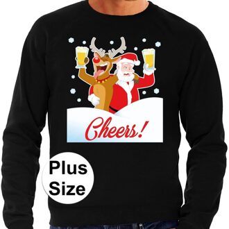 Bellatio Decorations Plus size Foute kerstborrel trui / kersttrui proostende kerstman en Rudolf zwart voor heren 3XL - kerst truien
