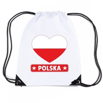 Bellatio Decorations Polen hart vlag nylon rugzak wit