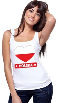 Bellatio Decorations Polen hart vlag singlet shirt/ tanktop wit dames L