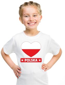 Bellatio Decorations Polen kinder t-shirt met poolse vlag in hart wit jongens en meisjes l (146-152)